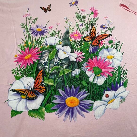 VTG 90s Kittens Flowers Night Gown T-Shirt size XL Pink Creative Concepts - Picture 2 of 7